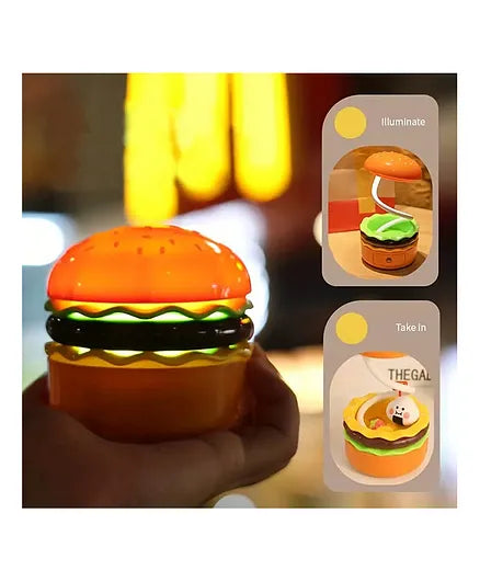 Burger Design Desk Light for Kids & Adults - Rechargeable with Sharpener