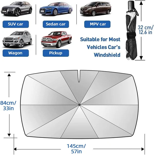 Car Windshield Sun Shade Umbrella - Heat Insulation Protection | Auto Windshield Covers for Most Cars