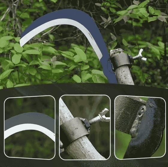 BladeMax™ Manual Grass and Weed Cutter – Silver Manganese Steel Curved Blade with Adjustable Handle Clamp (20cm