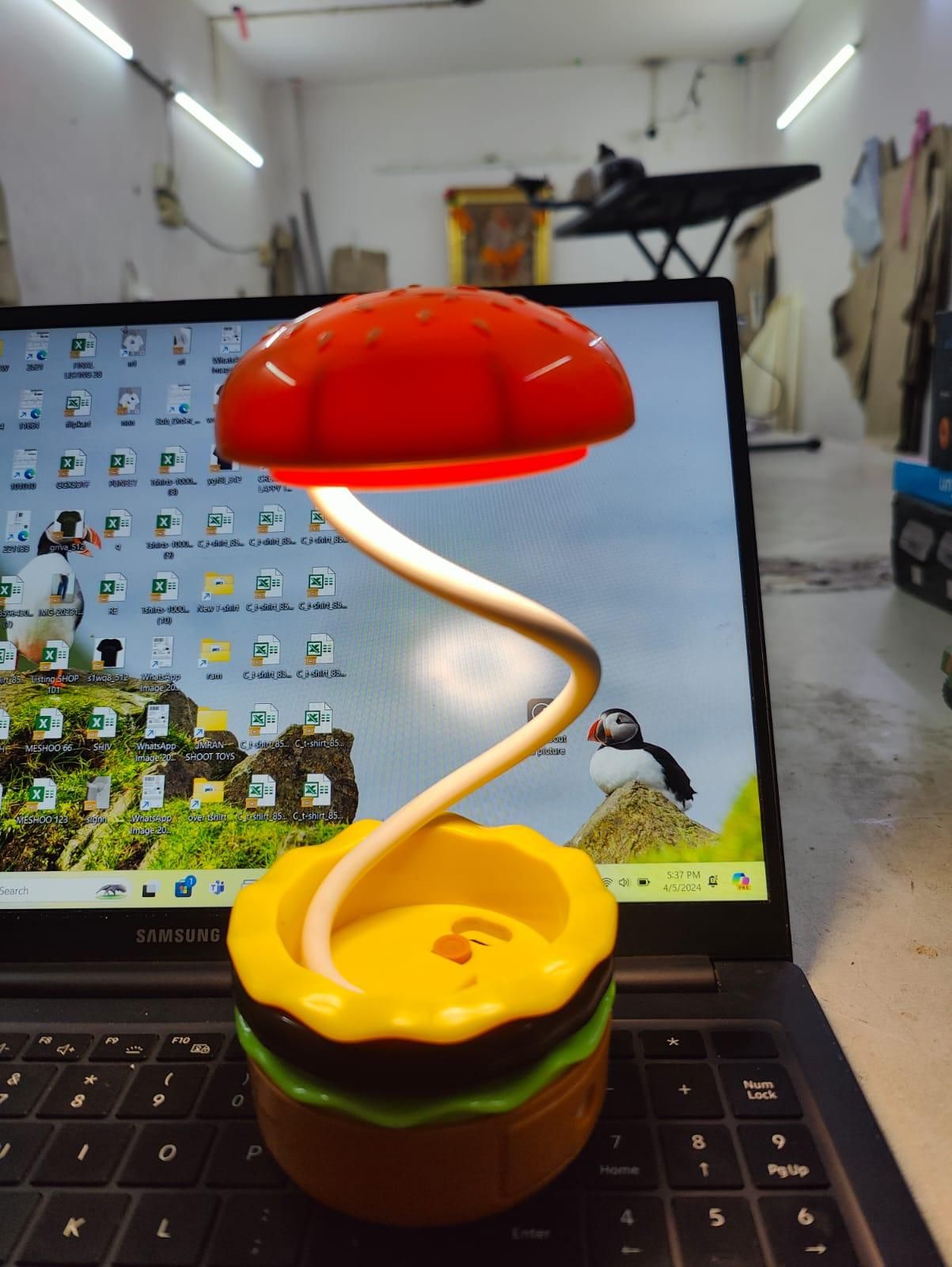 Burger Design Desk Light for Kids & Adults - Rechargeable with Sharpener