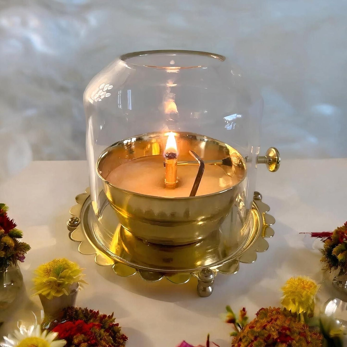 Shree Akhand Jyot Diya & Cover - 100% Brass (पीतल) (⭐⭐⭐⭐⭐ (4.9/5) RATED BY 10,000+ CUSTOMERS)