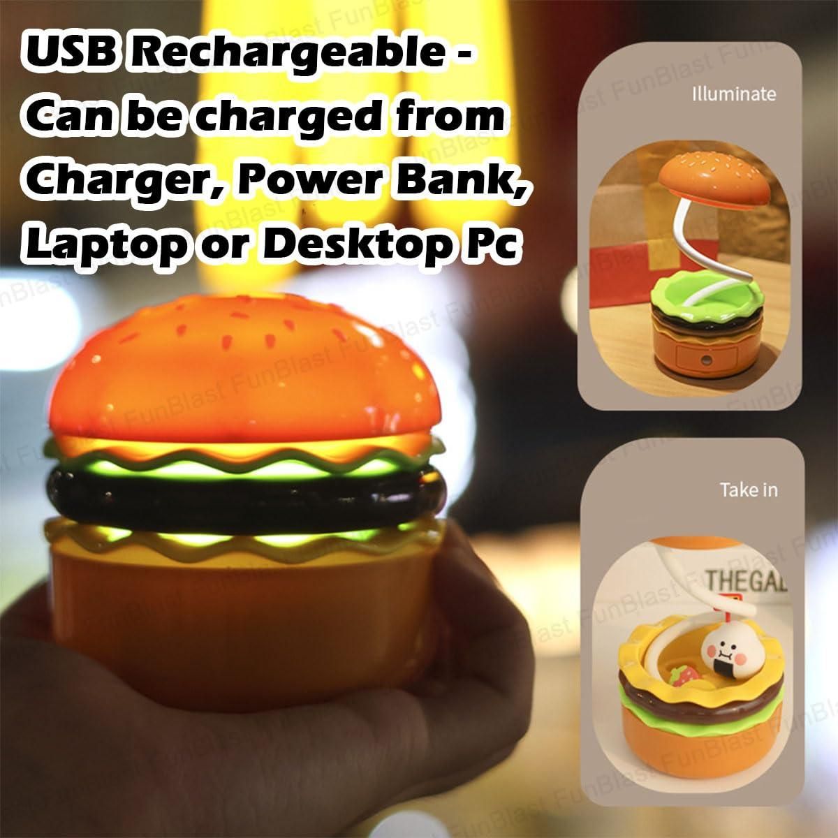 Burger Design Desk Light for Kids & Adults - Rechargeable with Sharpener