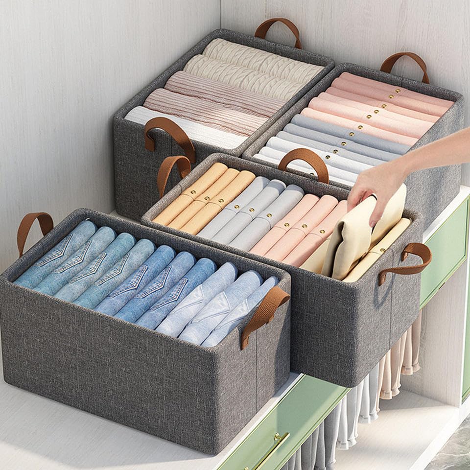 Foldable Cloth Storage Basket (Stainless Steel Frame) (Pack of 2)