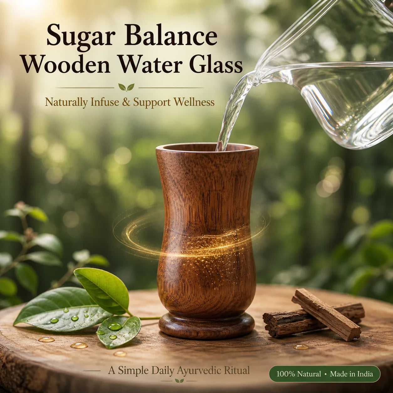 Sugar Balance™ Vijaysar Wooden Glass | Clinically Recognised Ayurvedic Support for Healthy Blood Sugar