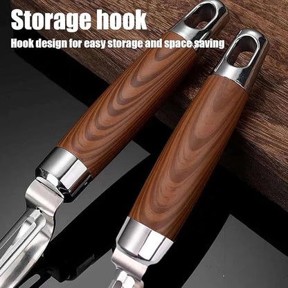 2 Pcs Stainless Steel Vegetable Peeler Set with Wooden Handle