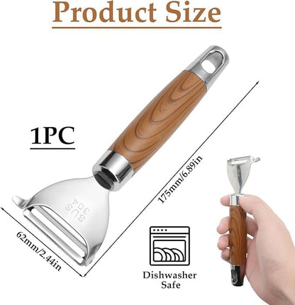 2 Pcs Stainless Steel Vegetable Peeler Set with Wooden Handle
