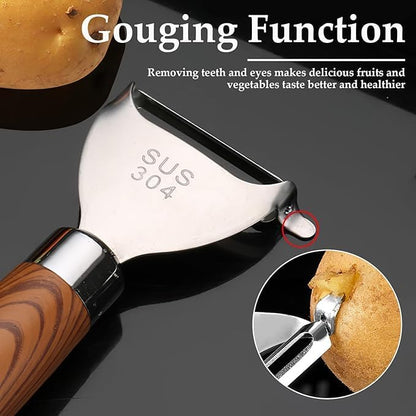 2 Pcs Stainless Steel Vegetable Peeler Set with Wooden Handle