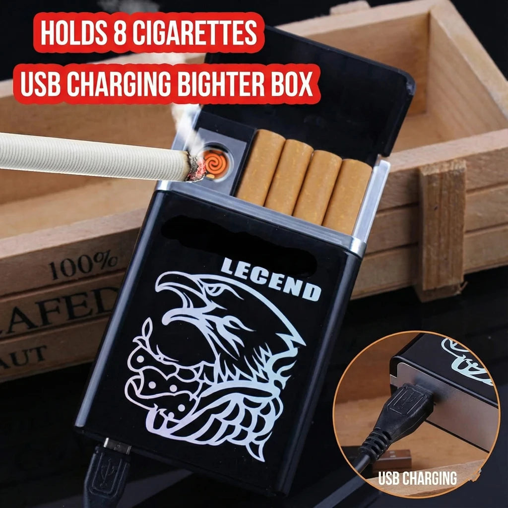 2-in-1 Automatic Cigarette Case & Windproof USB Lighter (Holds 8)
