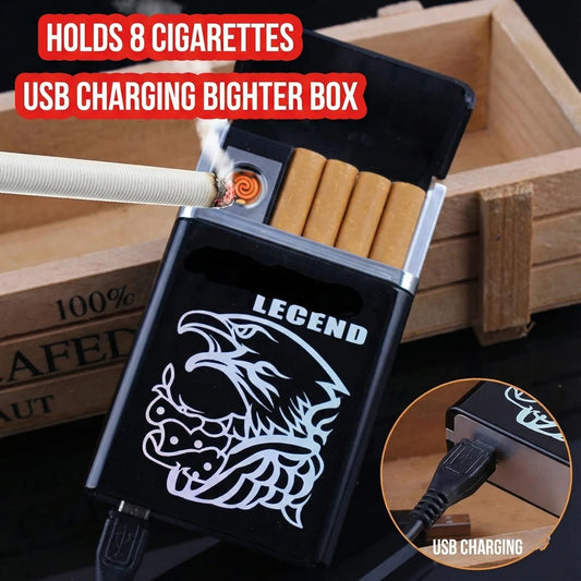 2-in-1 Automatic Cigarette Case & Windproof USB Lighter (Holds 8)