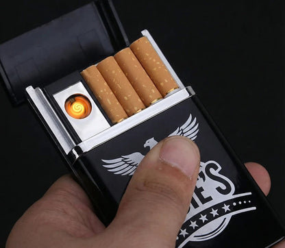 2-in-1 Automatic Cigarette Case & Windproof USB Lighter (Holds 8)