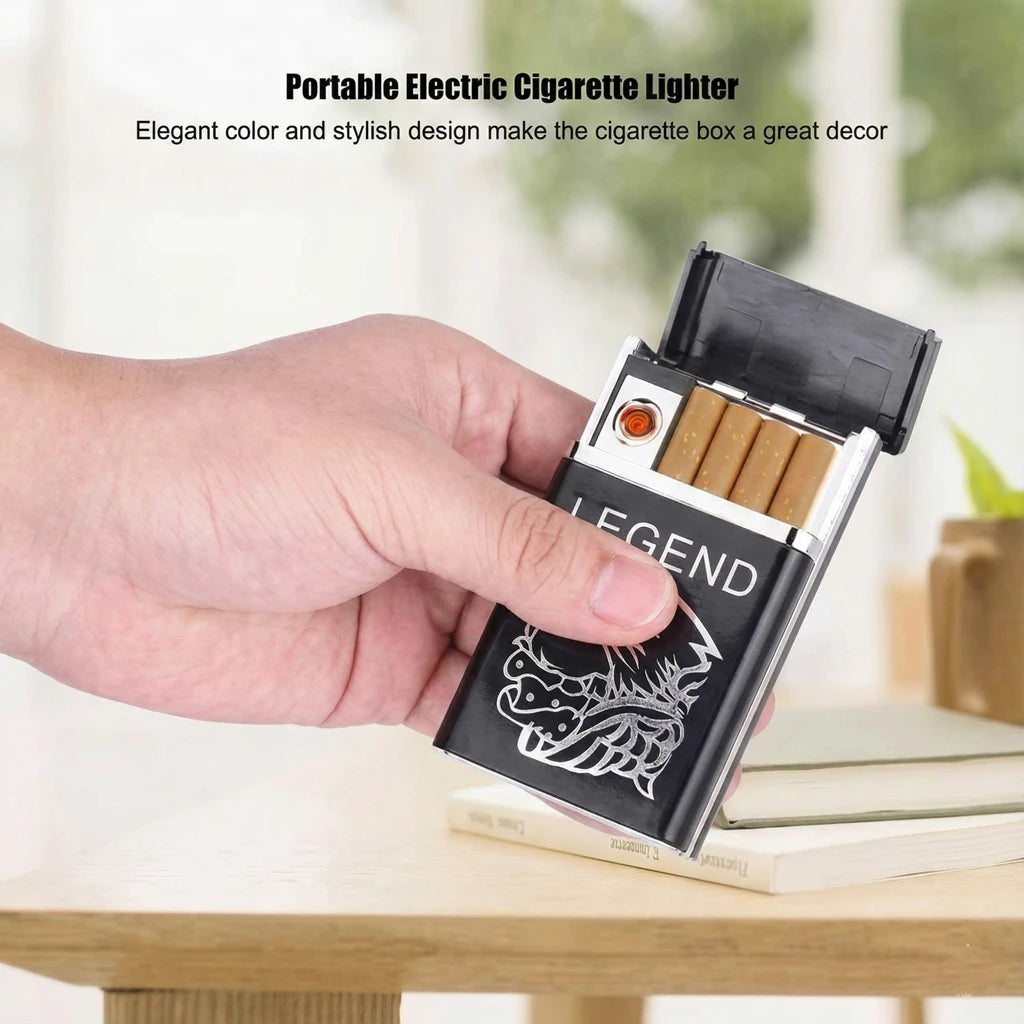 2-in-1 Automatic Cigarette Case & Windproof USB Lighter (Holds 8)