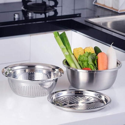 3-in-1 Multipurpose Kitchen Bowl™ | Premium Stainless Steel Cutter + Grater + Drain Basket