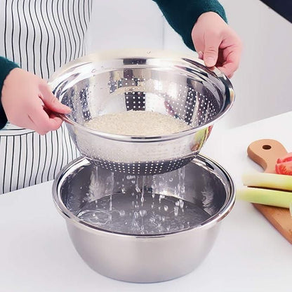 3-in-1 Multipurpose Kitchen Bowl™ | Premium Stainless Steel Cutter + Grater + Drain Basket