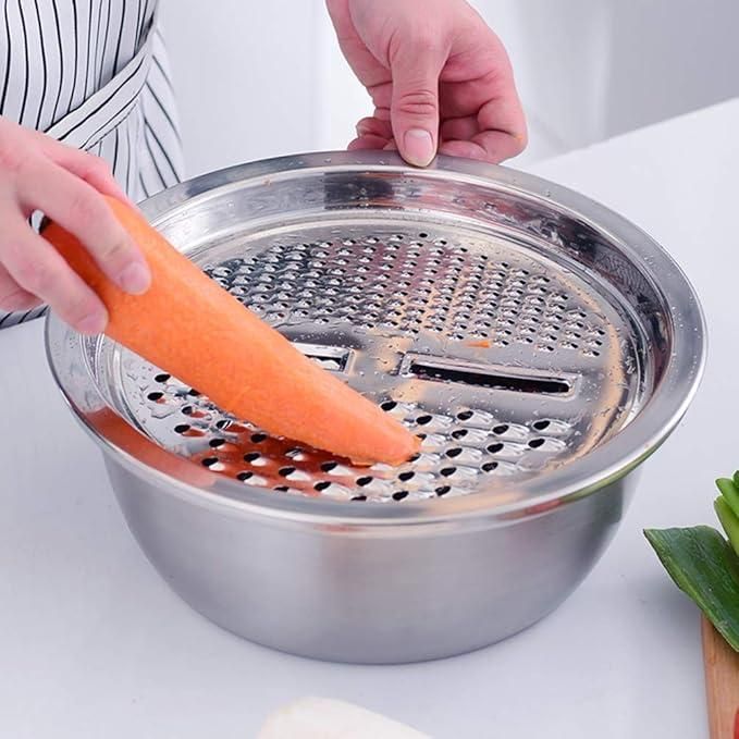 3-in-1 Multipurpose Kitchen Bowl™ | Premium Stainless Steel Cutter + Grater + Drain Basket