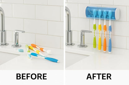 Foreign Holics Self-Adhesive Plastic Toothbrush Holder with Cover for Bathroom