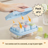Small POP-UP Ice Cube Tray with Flexible Silicon Bottom and Lid (Pack of 2)