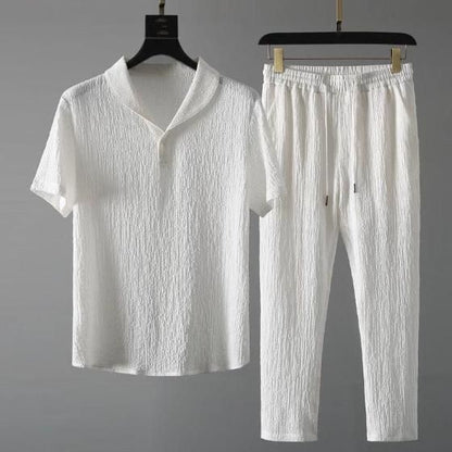 Men's Crinkled Co-Ord Set White - 50% Off For Today Only!