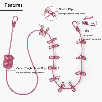 Cloth Drying Rope with Hooks and 12 Clips ( Buy 1 Get 1 Free - Offer for today only!)