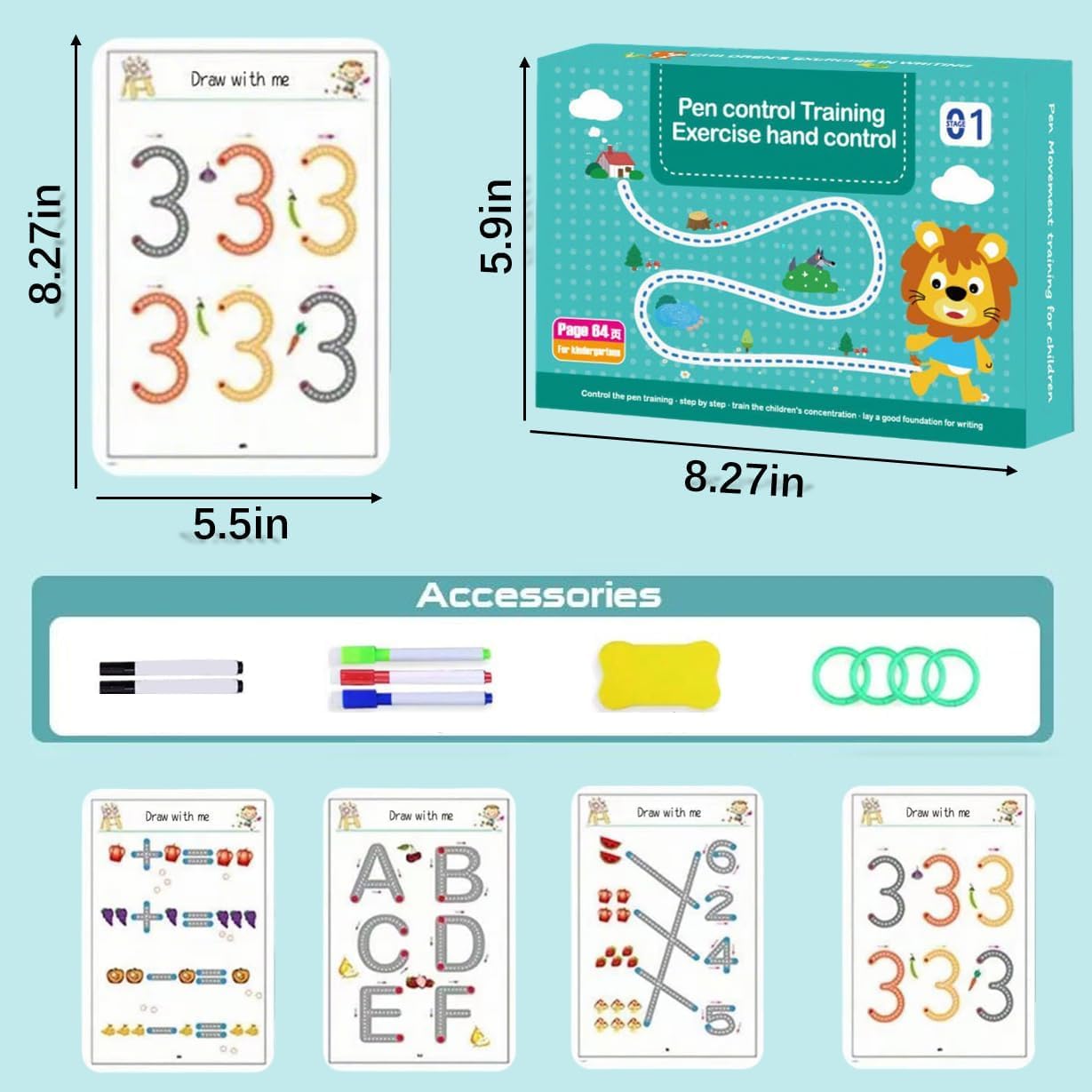 Reusable Magic Tracing Workbook for Kids – 64 Pages Learning Kit with Erasable Pens & Duster