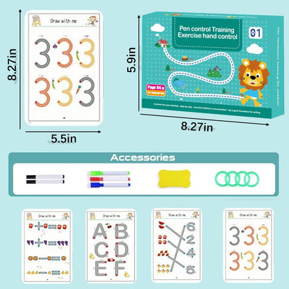 Reusable Magic Tracing Workbook for Kids – 64 Pages Learning Kit with Erasable Pens & Duster