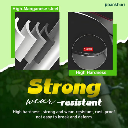 BladeMax™ Manual Grass and Weed Cutter – Silver Manganese Steel Curved Blade with Adjustable Handle Clamp (20cm