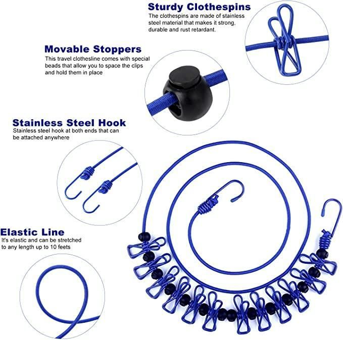 Cloth Drying Rope with Hooks and 12 Clips ( Buy 1 Get 1 Free - Offer for today only!)