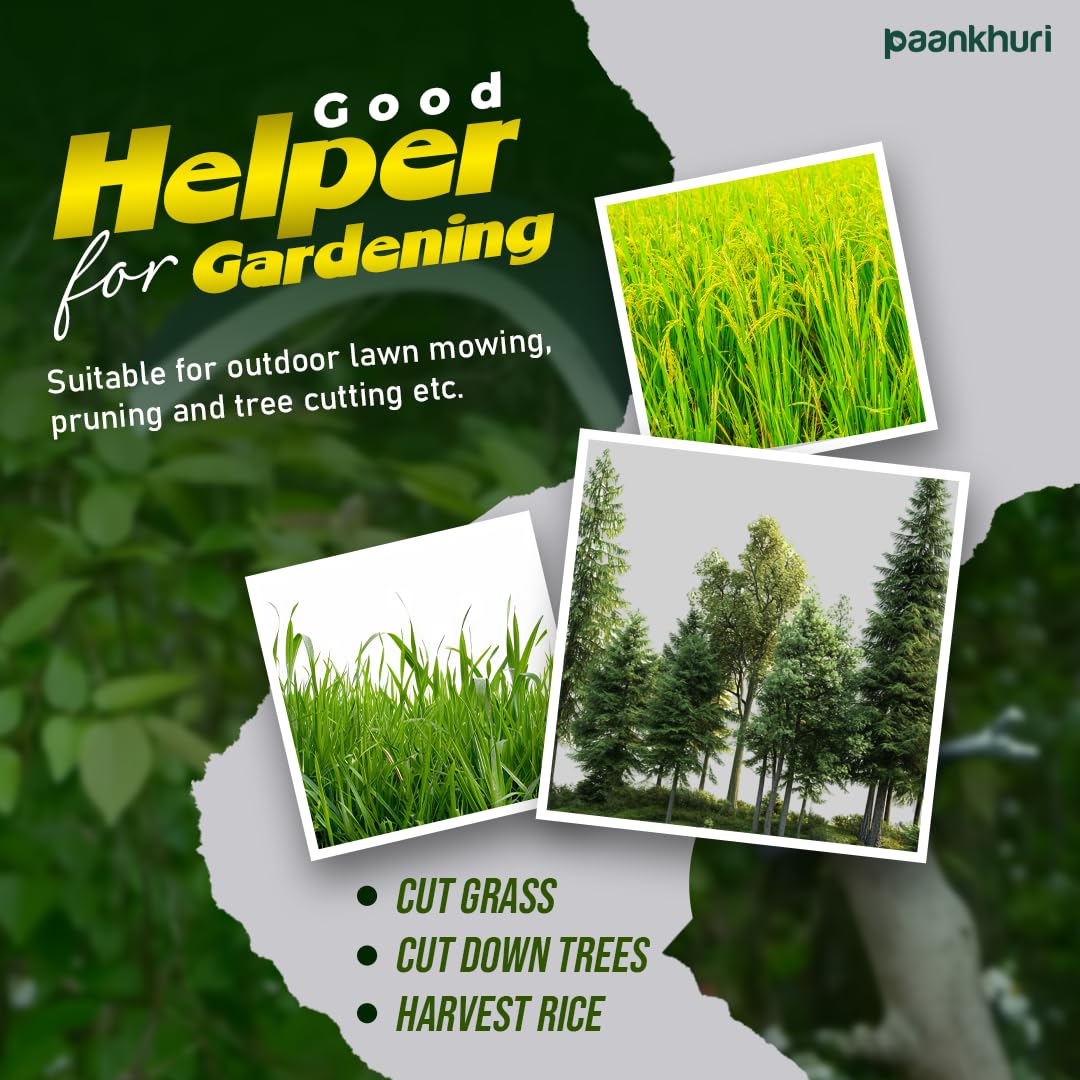 BladeMax™ Manual Grass and Weed Cutter – Silver Manganese Steel Curved Blade with Adjustable Handle Clamp (20cm