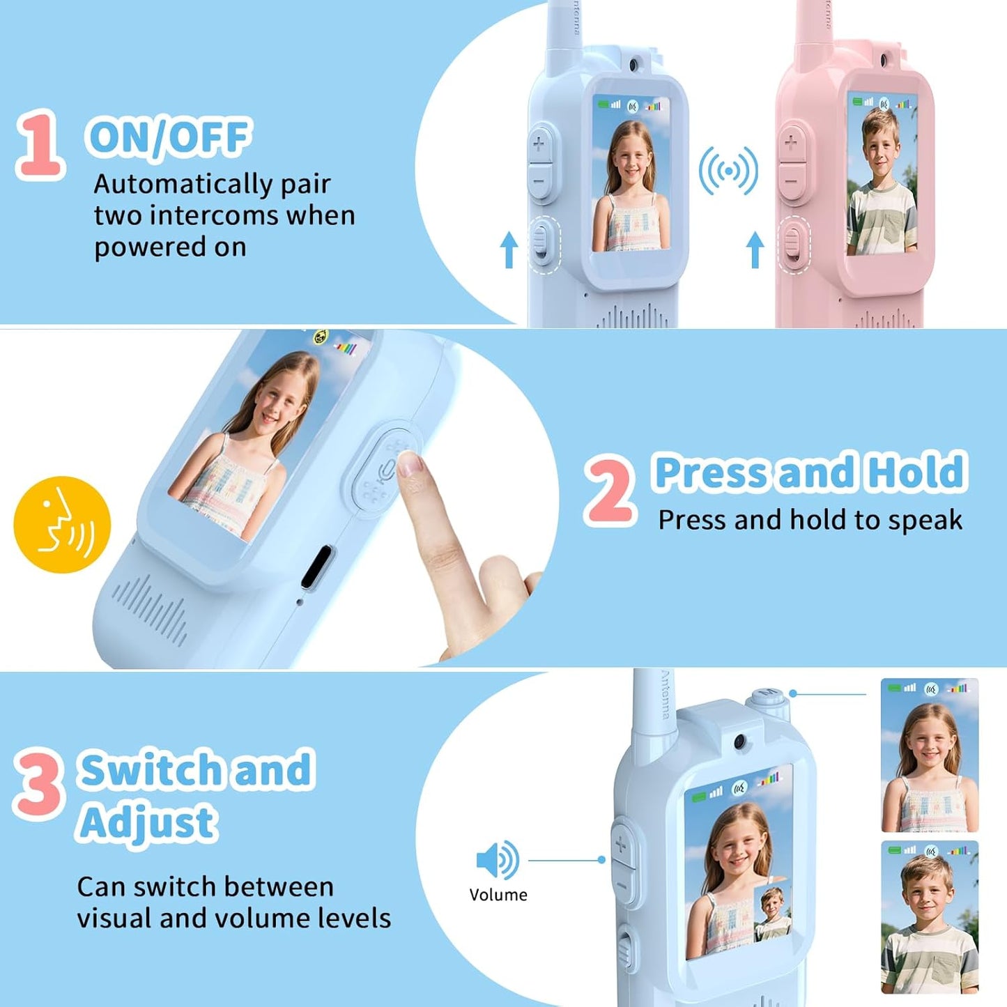 Fabby™ Kids Video Walkie Talkies | Rechargeable & No Wi-Fi Needed (Pack of 2)