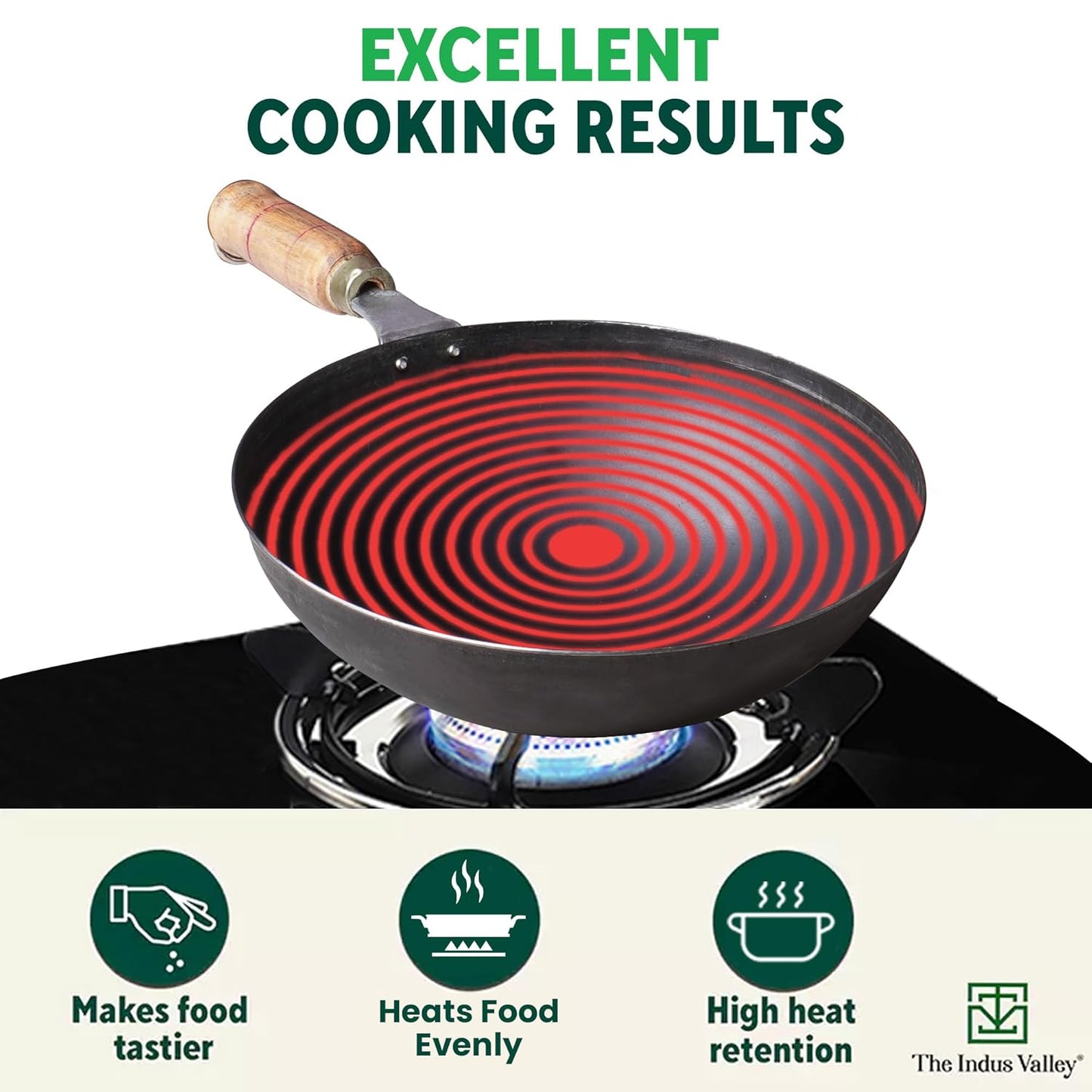 Pre-Seasoned Pure Non-Stick Iron Pot/ Kadhai – 10 Inch (25.4cm), 2.2L  | Wooden Handle | 100% Toxin-Free, No Chemical Coating | Gas Stove Compatible