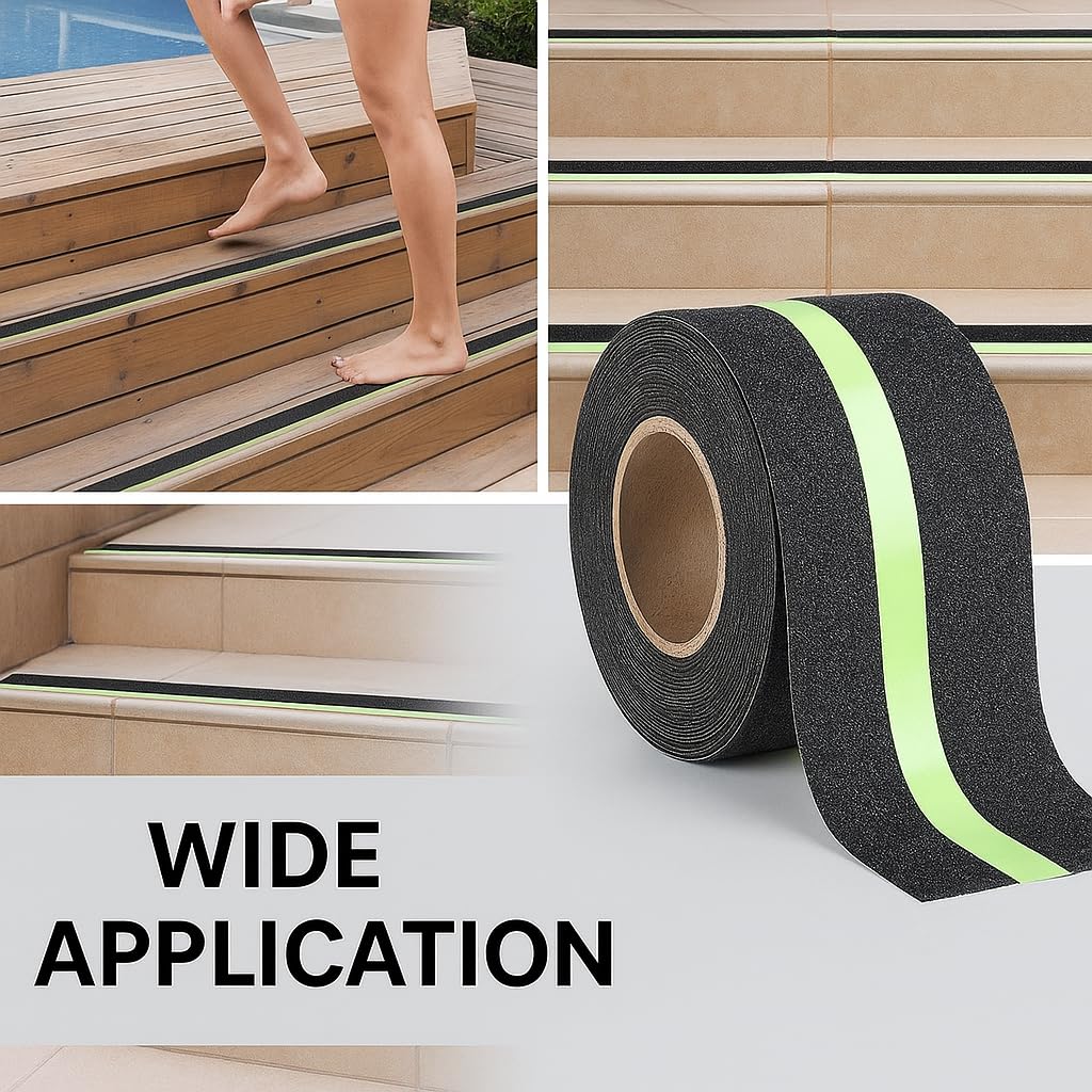 Glow-in-the-Dark Anti-Slip Tape for Stairs & Slippery Surfaces – Heavy-Duty Self-Adhesive Safety Grip Strip (Indoor & Outdoor Use) (5 Mtr)