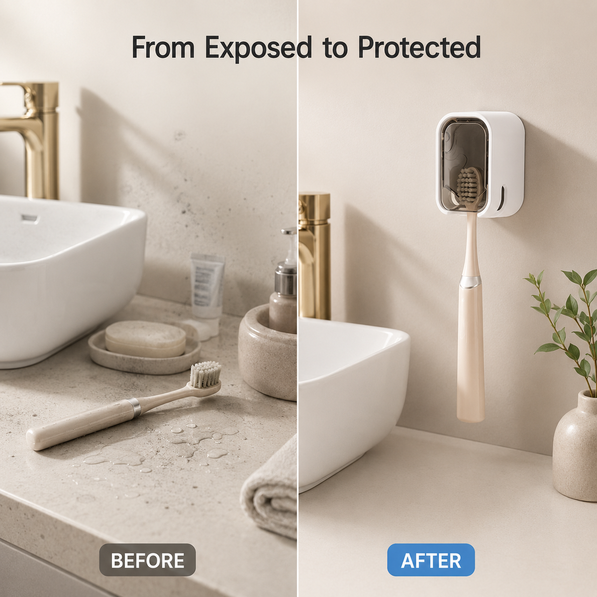 HygieneDome Pro™ – Self-Adhesive Dustproof Toothbrush Holder (Set of 4)