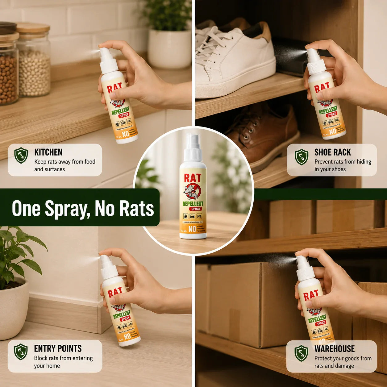 Natural Rat Repellent Spray -  100% Safe for Home, Family & Pets! | BUY 1 GET 2 FREE!
