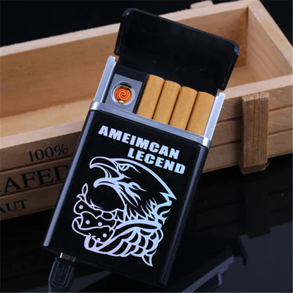 2-in-1 Automatic Cigarette Case & Windproof USB Lighter (Holds 8)