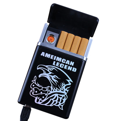 2-in-1 Automatic Cigarette Case & Windproof USB Lighter (Holds 8)