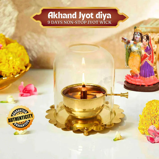 Shree Akhand Jyot Diya & Cover - 100% Brass (पीतल) (⭐⭐⭐⭐⭐ (4.9/5) RATED BY 10,000+ CUSTOMERS)