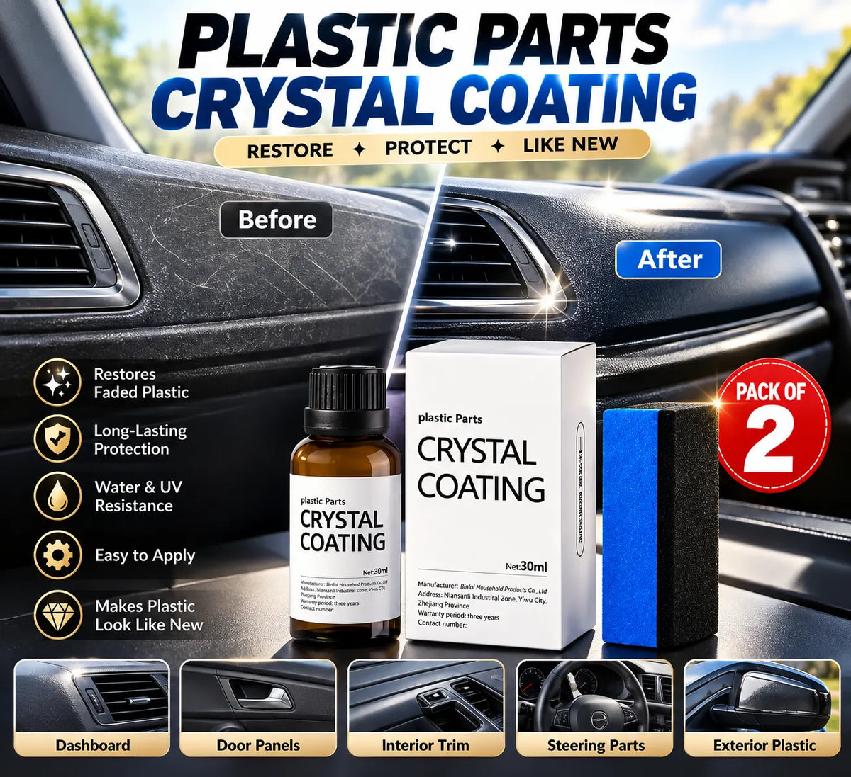 ShineRevive Pro™ Nano Crystal Plastic Restorer, 30 ml (Pack of 2)