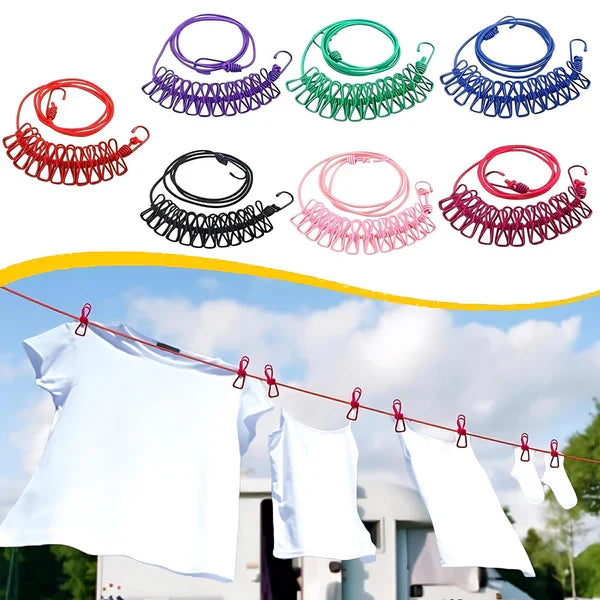 Cloth Drying Rope with Hooks and 12 Clips ( Buy 1 Get 1 Free - Offer for today only!)