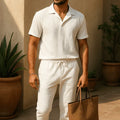Men's Crinkled Co-Ord Set White - 50% Off For Today Only!