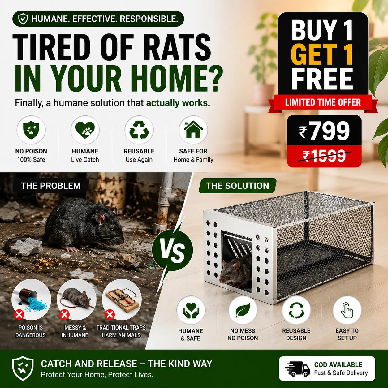 Humane Live Catch & Release Mouse Trap - Buy 1 Get 1 Free