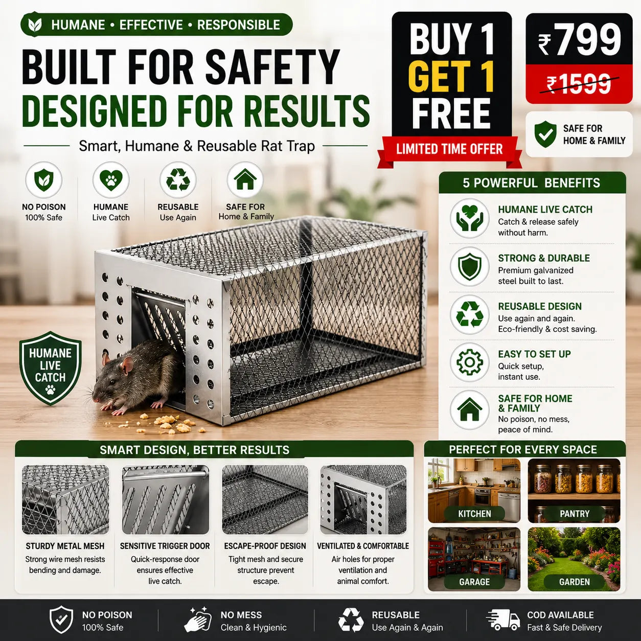 Humane Live Catch & Release Mouse Trap - Buy 1 Get 1 Free