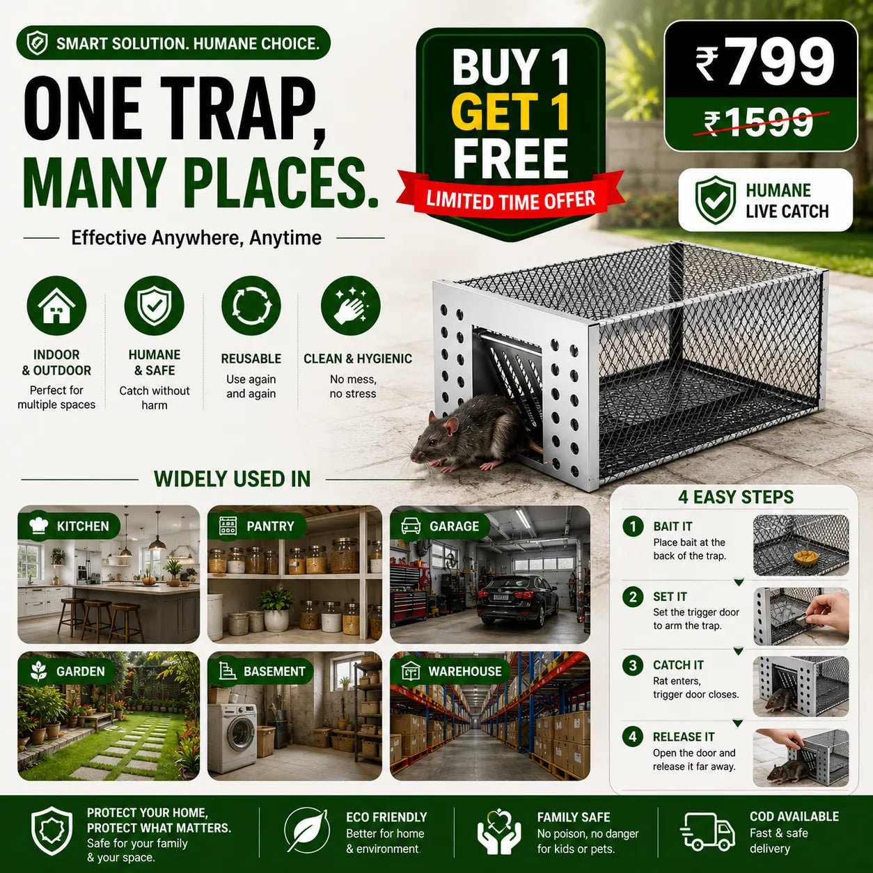 Humane Live Catch & Release Mouse Trap - Buy 1 Get 1 Free