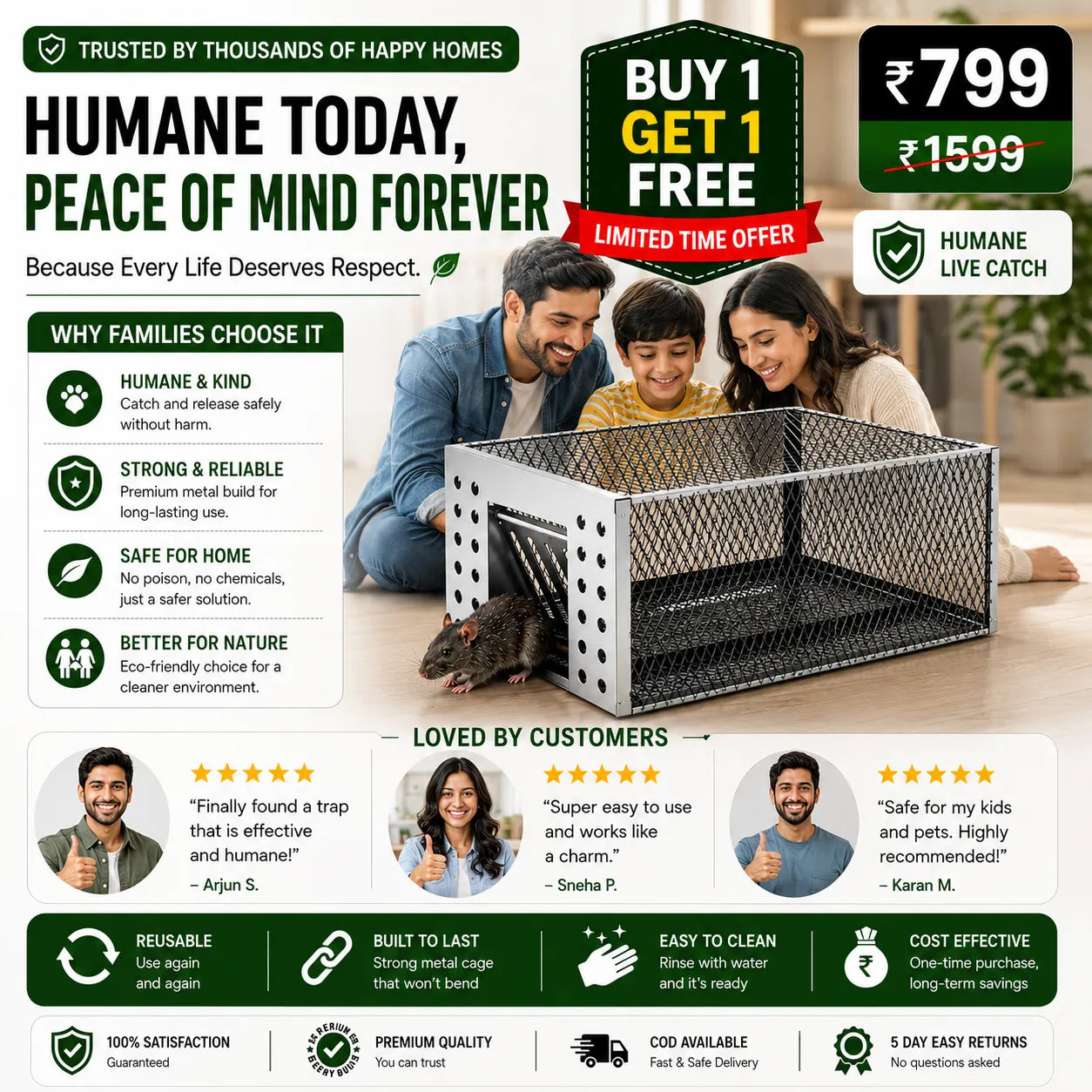 Humane Live Catch & Release Mouse Trap - Buy 1 Get 1 Free