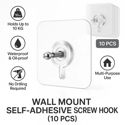 Sturdy Wall Mount Screw Hooks (Pack of 10) – Ideal for Kitchen, Bathroom & More
