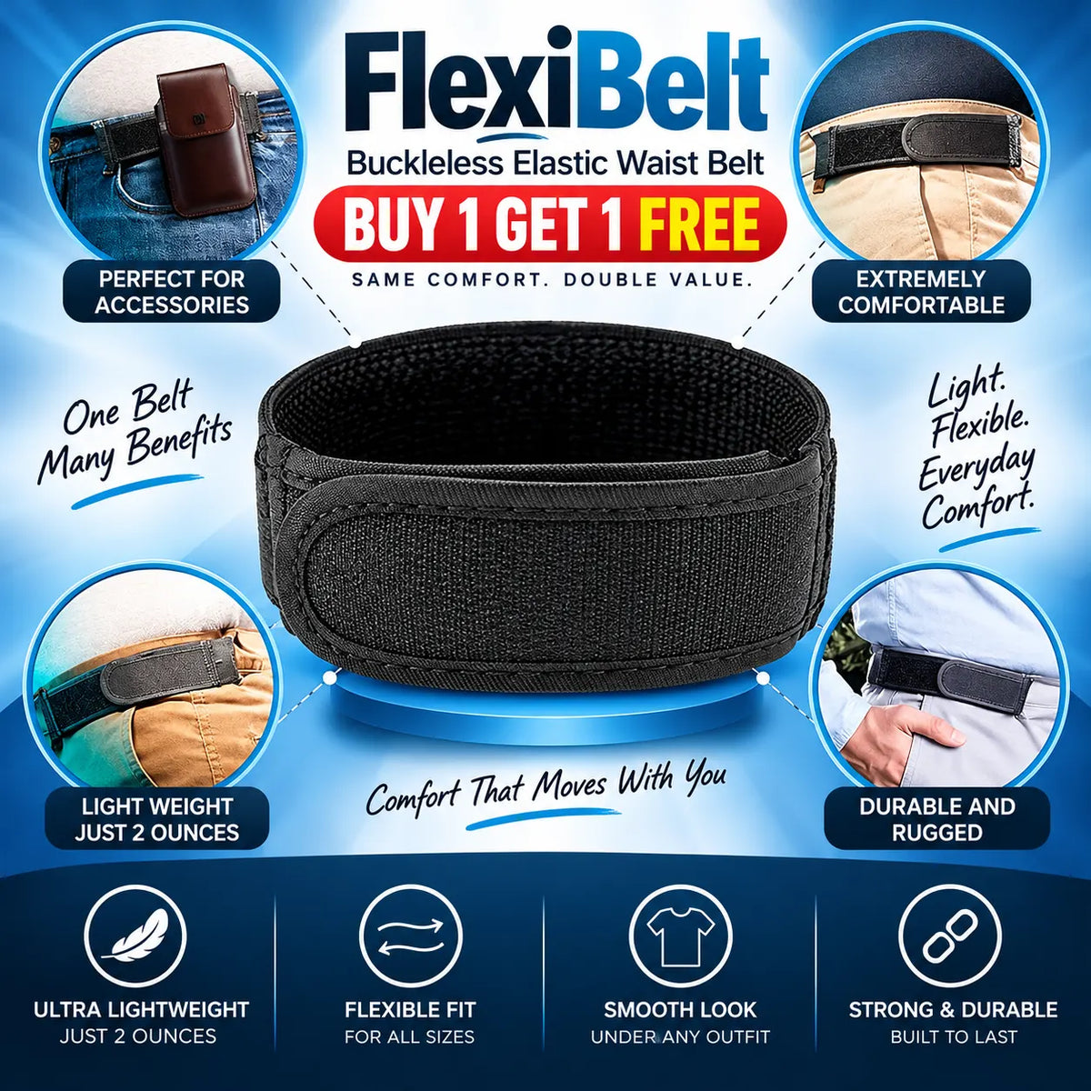 FlexiBelt – Buckleless Elastic Waist Belt (Buy 1 Get 1 Free)