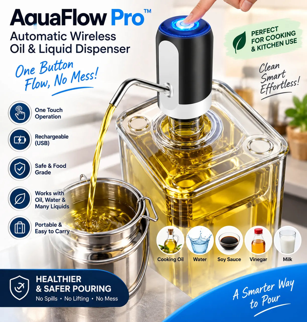 AquaFlow Pro™ Automatic Wireless Oil And Liquid Dispenser