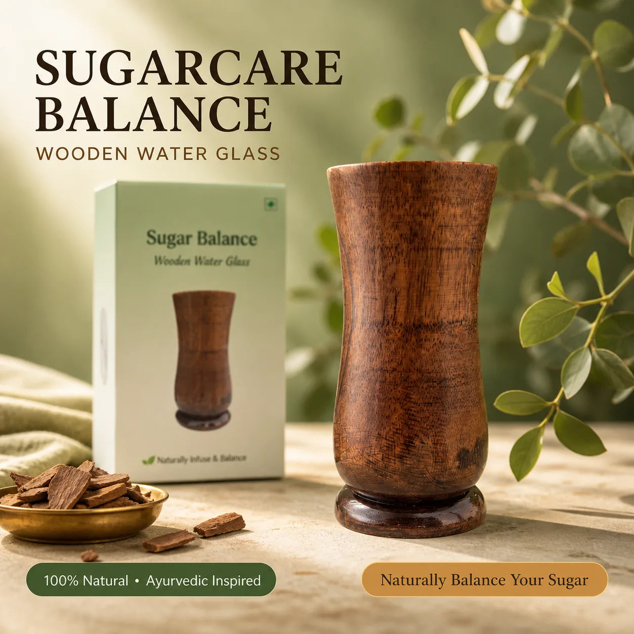 Sugar Balance™ Vijaysar Wooden Glass | Clinically Recognised Ayurvedic Support for Healthy Blood Sugar