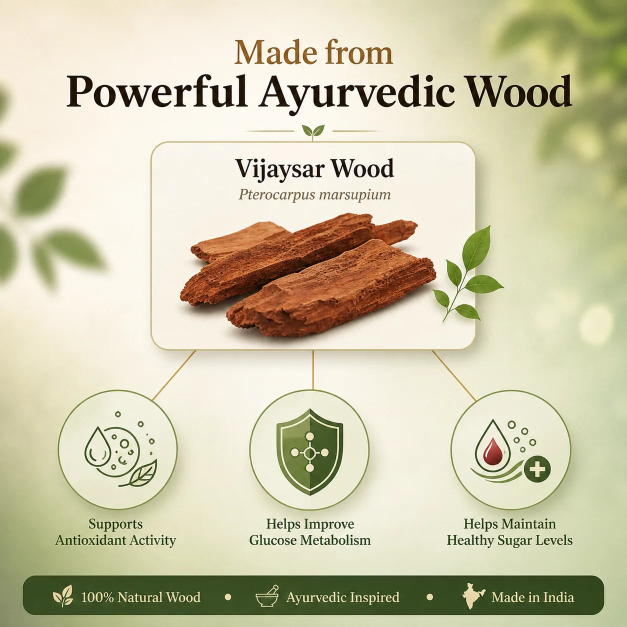 Sugar Balance™ Vijaysar Wooden Glass | Clinically Recognised Ayurvedic Support for Healthy Blood Sugar