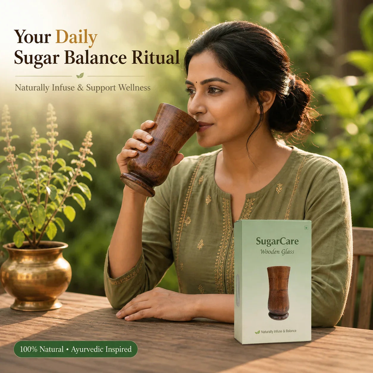 Sugar Balance™ Vijaysar Wooden Glass | Clinically Recognised Ayurvedic Support for Healthy Blood Sugar