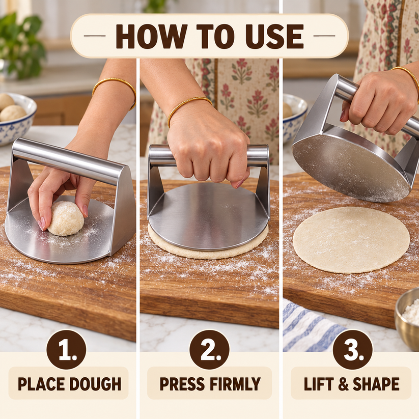 RotiPress Pro™ Stainless Steel Roti & Puri Dough Press