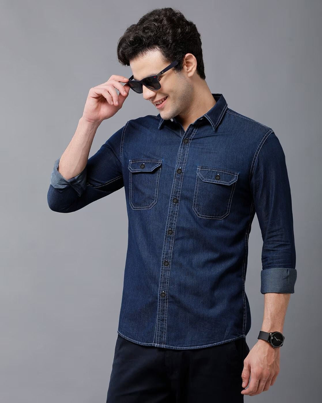 Men's Denim Cotton Sustainable Casual Denim Blue Shirt